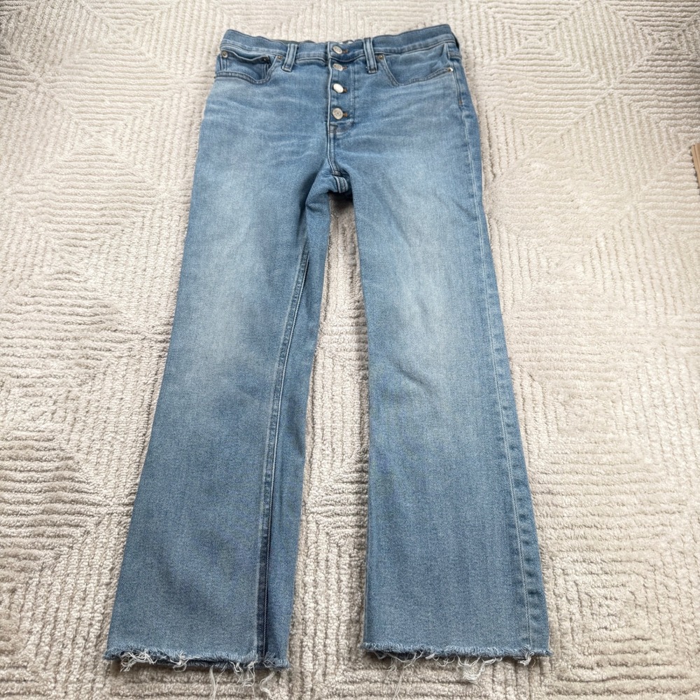 J.Crew Billie Demi-Boot Crop Jeans Women's 28 Blue Button Fly Raw Hem Boho
